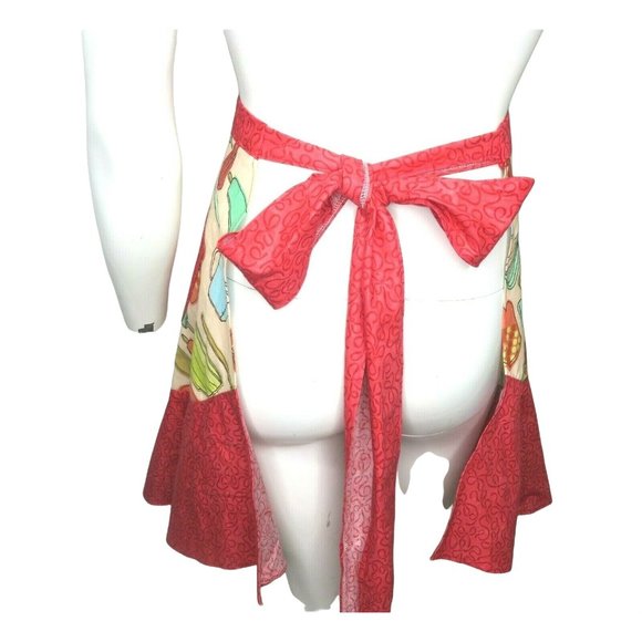 Retro Cooking Half Apron One Size Baking Red Ruffle Pocket Tie Waist NEW - Picture 10 of 11